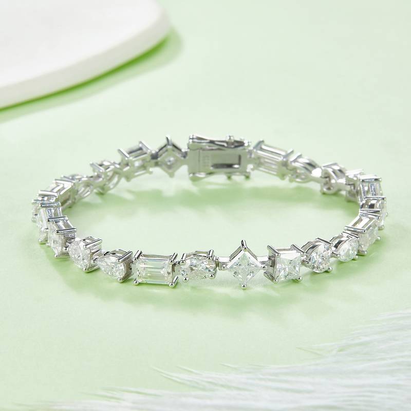异形拼石Tennis ChainS925银镀白金BraceletMoissanite0.5ct/粒DVVS